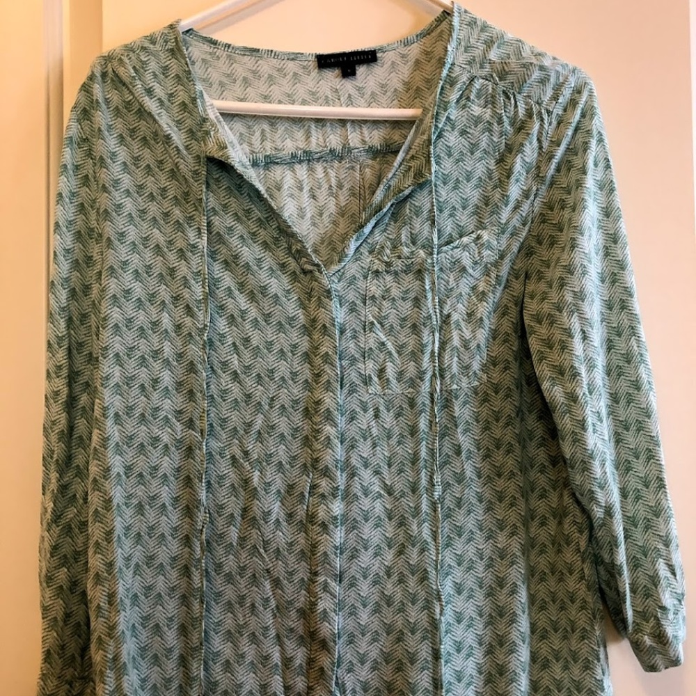 Green chevron peasant top